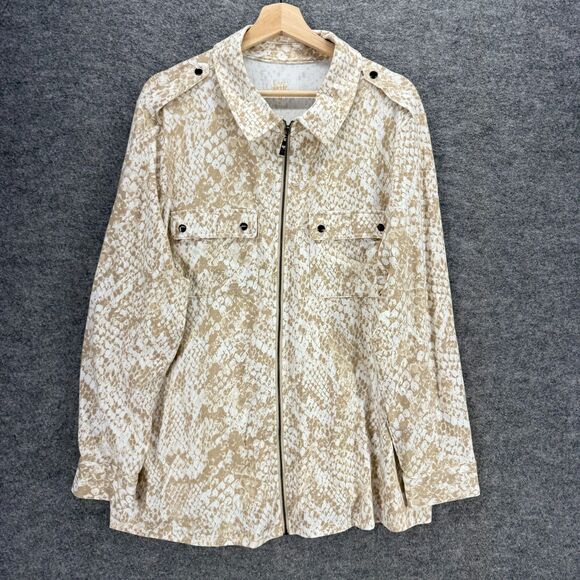 Belle Jacket Women 2X Plus Beige Animal Print Full Zip Collared Long Sleeve - Picture 1 of 7